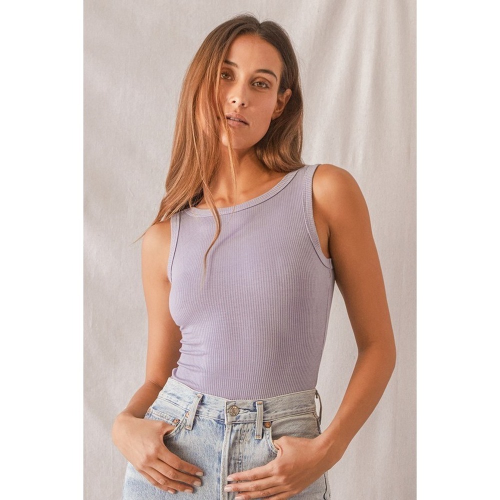 Lulus Closer To You Lavender Ribbed Bodysuit Purple - Size M